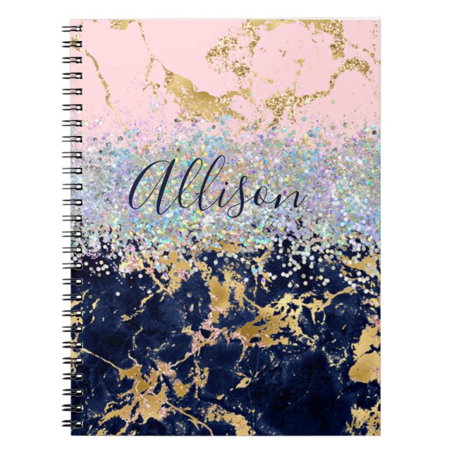 Glitter and marble personalised notebook (Front)