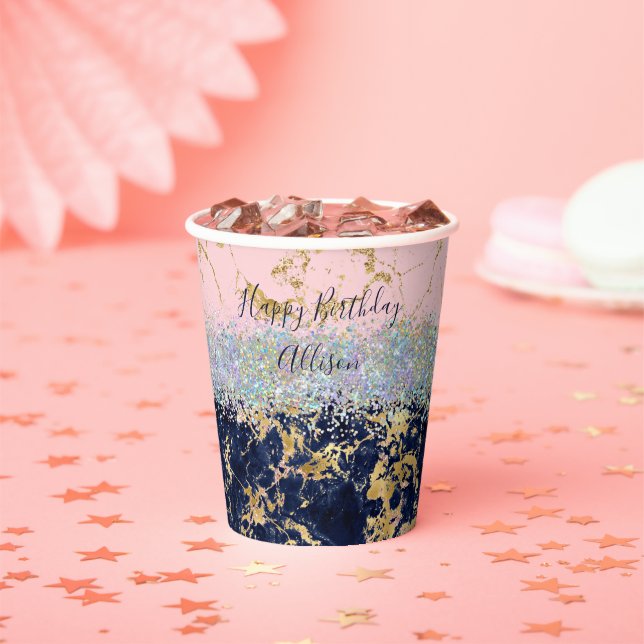 Glitter and marble personalised  paper cups (Insitu)