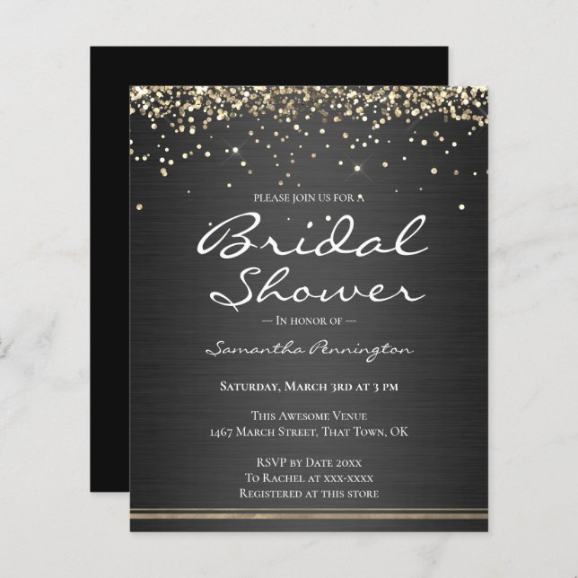 Glitter and Metal Bridal Shower Budget Invitation (Front/Back)