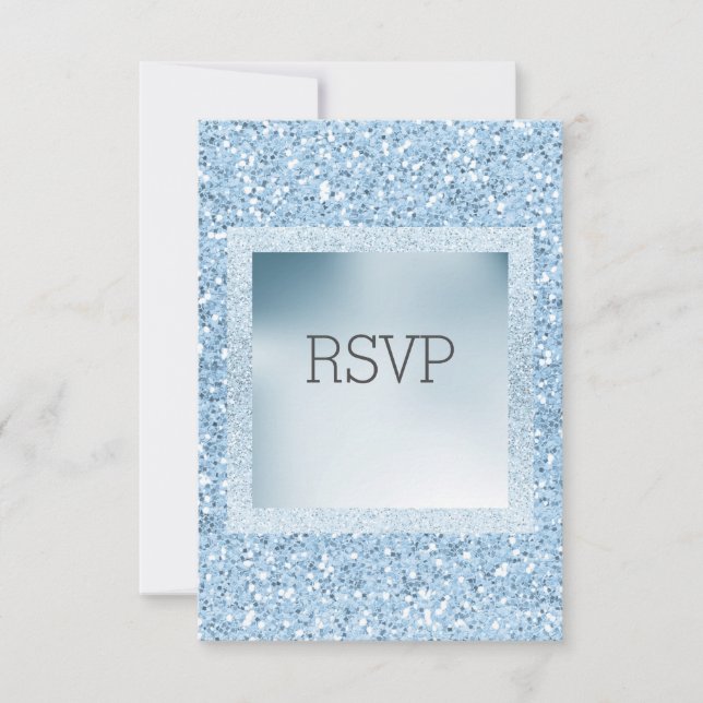 Glitter and Shimmer Response RSVP card New BLUE (Front)