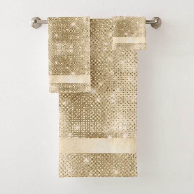 Glitter and Shine Pattern Gold ID671 Bath Towel Set (Insitu)