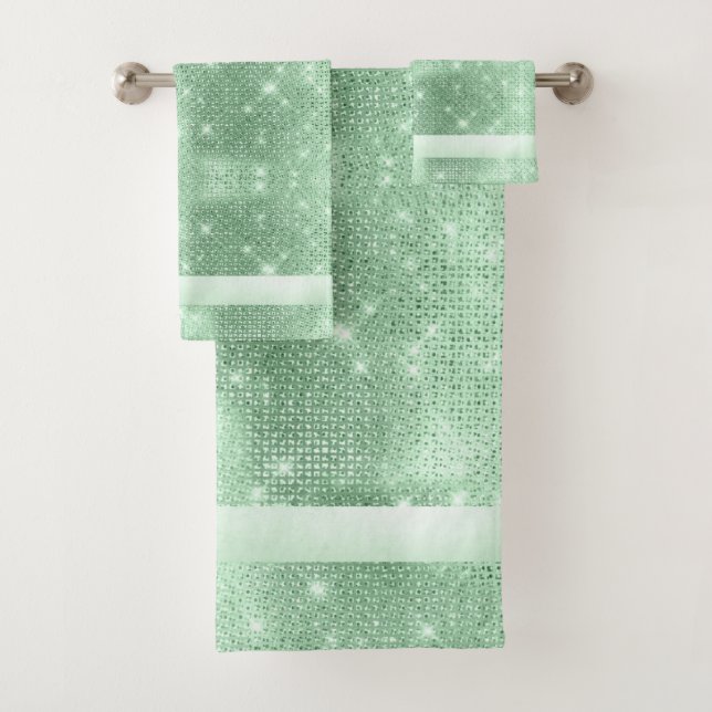 Glitter and Shine Pattern Green ID671 Bath Towel Set (Insitu)