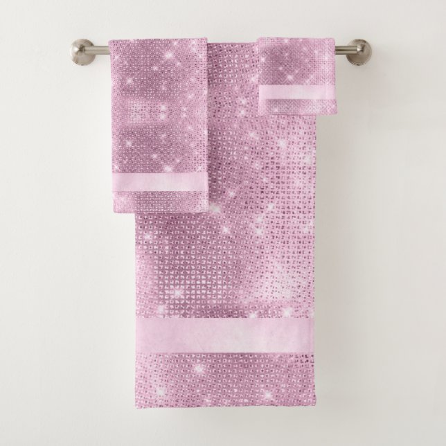 Glitter and Shine Pattern Pink ID671 Bath Towel Set (Insitu)