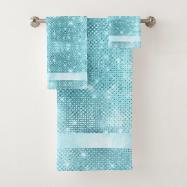 Glitter and Shine Pattern Teal ID671 Bath Towel Set (Insitu)