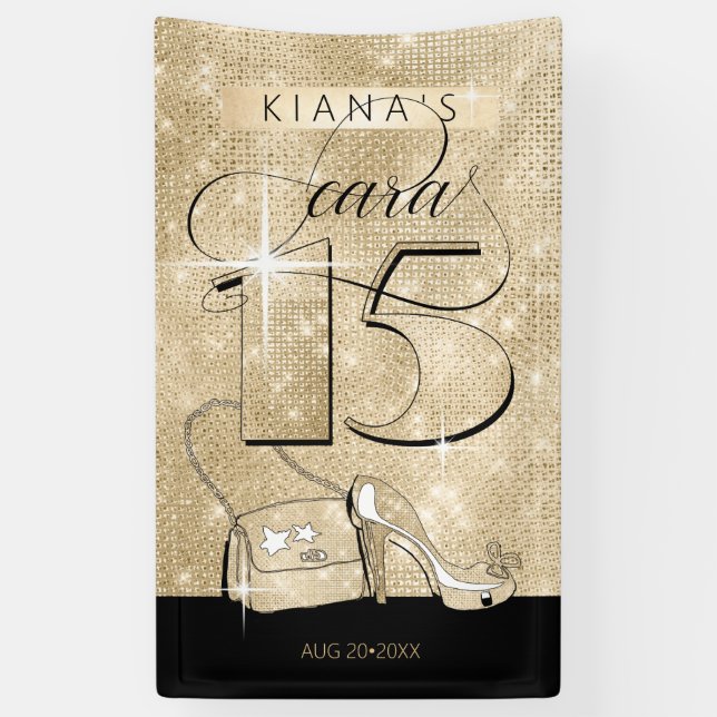 Glitter and Shine Quinceanera Black/Gold Vrt ID701 Banner (Vertical)