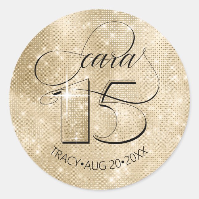 Glitter and Shine Quinceanera Gold ID701 Classic Round Sticker (Front)