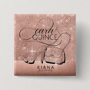 Glitter and Shine Quinceanera Rose Gold ID701 15 Cm Square Badge