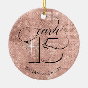 Glitter and Shine Quinceanera Rose Gold ID701 Ceramic Ornament