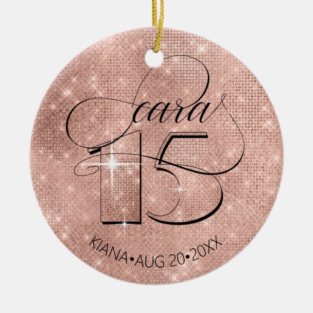 Glitter and Shine Quinceanera Rose Gold ID701 Ceramic Ornament (Front)