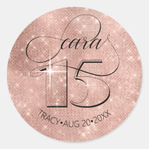 Glitter and Shine Quinceanera Rose Gold ID701 Classic Round Sticker