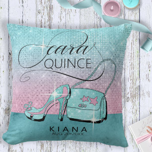 Glitter and Shine Quinceanera Teal/Pink ID701 Cushion