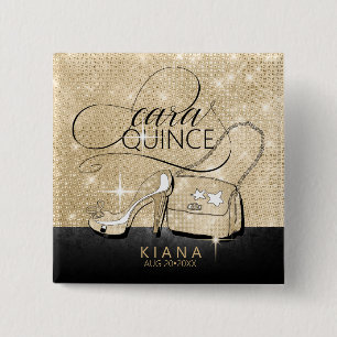 Glitter and Shine Quinceanera V2 Black/Gold ID701 15 Cm Square Badge