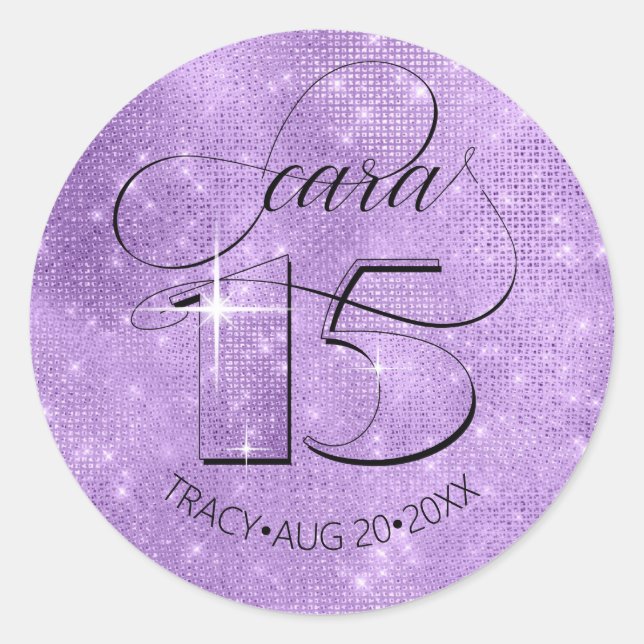 Glitter and Shine Quinceanera Violet ID701 Classic Round Sticker (Front)