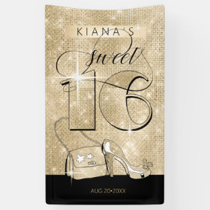 Glitter and Shine Sweet 16 Black/Gold Vert ID675 Banner
