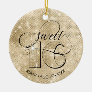 Glitter and Shine Sweet 16 Gold ID675 Ceramic Ornament