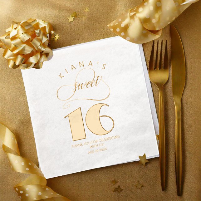 Glitter and Shine Sweet 16 Gold ID675 Foil Napkins (Creator Uploaded)