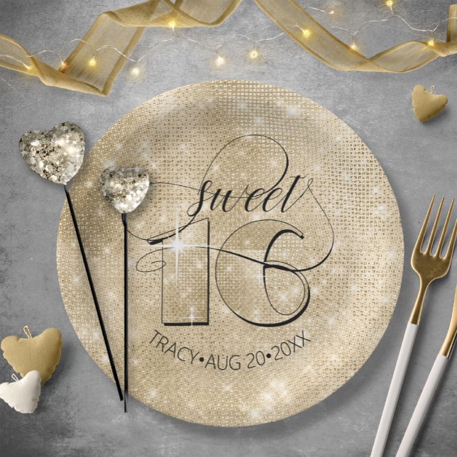 Glitter and Shine Sweet 16 Gold ID675 Paper Plate (Creator Uploaded)
