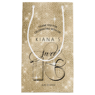 Glitter and Shine Sweet 16 Gold ID675 Small Gift Bag