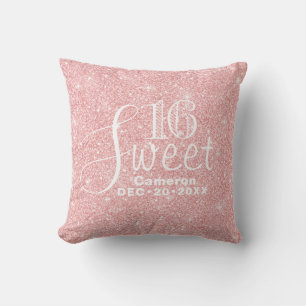 Glitter and Shine Sweet 16 Rose Gold Cushion