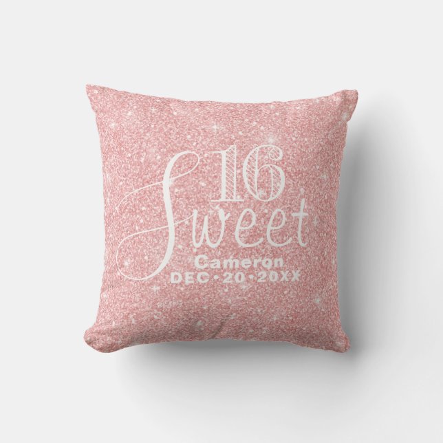 Glitter and Shine Sweet 16 Rose Gold Cushion (Front)