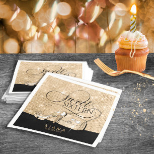 Glitter and Shine Sweet 16 V2 Black/Gold ID675 Napkin