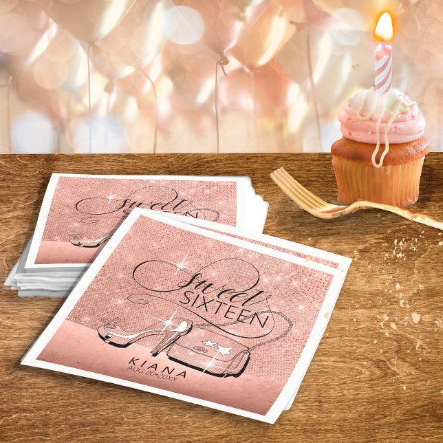 Glitter and Shine Sweet 16 V2 Rose Gold ID675 Napkin (Creator Uploaded)