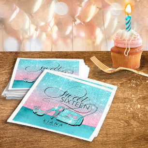 Glitter and Shine Sweet 16 V2 Teal/Pink ID675 Napkin