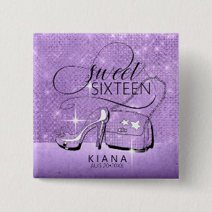 Glitter and Shine Sweet 16 V2 Violet ID675 15 Cm Square Badge