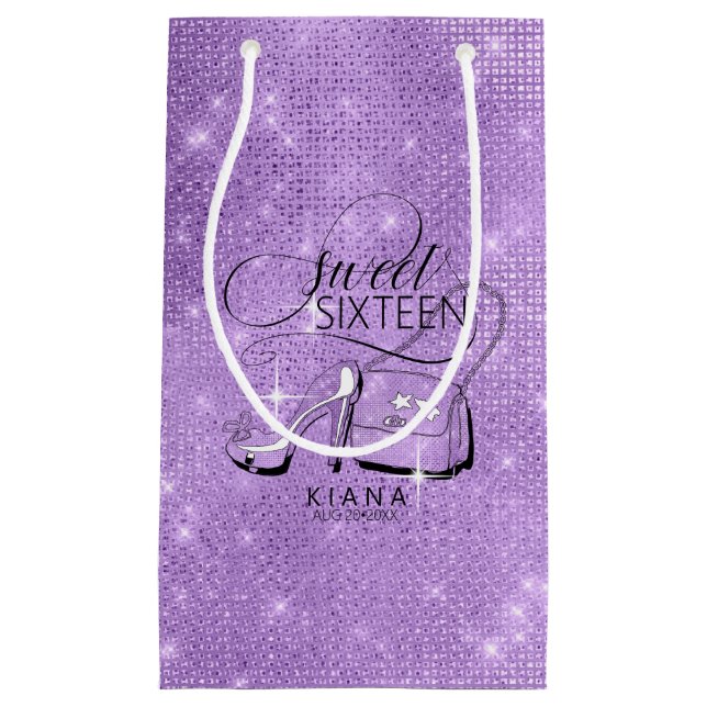 Glitter and Shine Sweet 16 V2 Violet ID675 Small Gift Bag (Front)