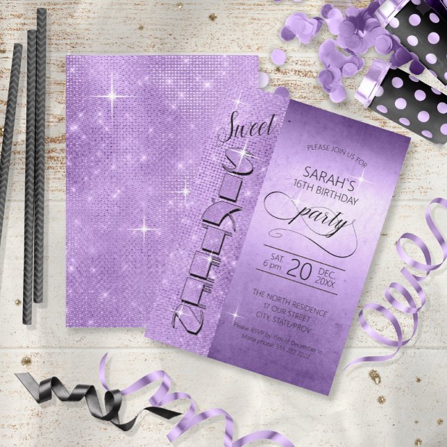 Glitter and Shine Sweet 16 Violet ID675 Invitation (Creator Uploaded)