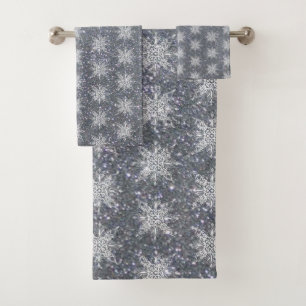 Glitter and snowflakes bath towel set