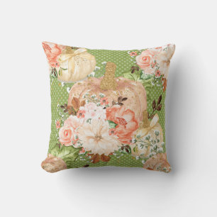 Glitter and Sparkle Fall Floral and Pumpkin Cushion