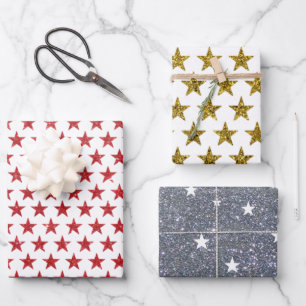 glitter and stars wrapping paper sheet