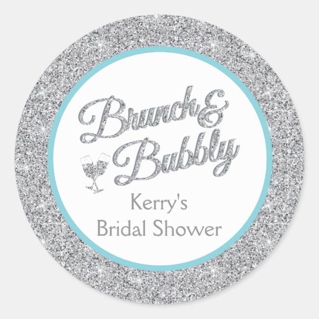 Glitter and Turquoise Bridal Shower Stickers (Front)