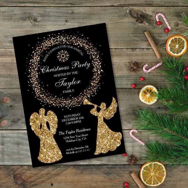 Glitter Angel Christmas Family Dinner Party Invitation (Creator Uploaded)