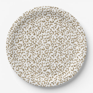 Glitter Antique Gold Leopard Print      Paper Plate