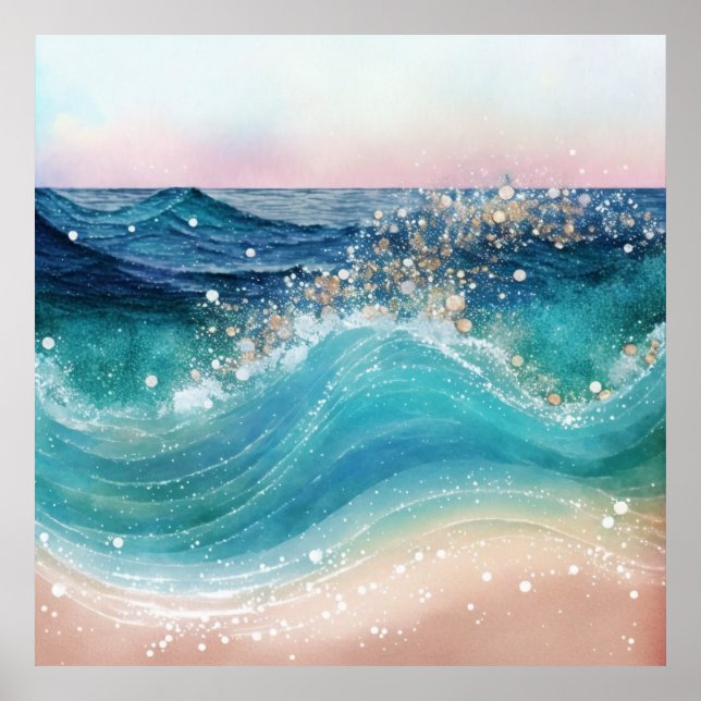 *~* Glitter AP60 Coastal Sea Ocean Wave Sand Beach Poster (Front)