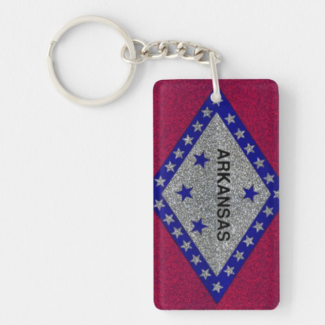 Glitter Arkansas flag rectangle keychain (Front)