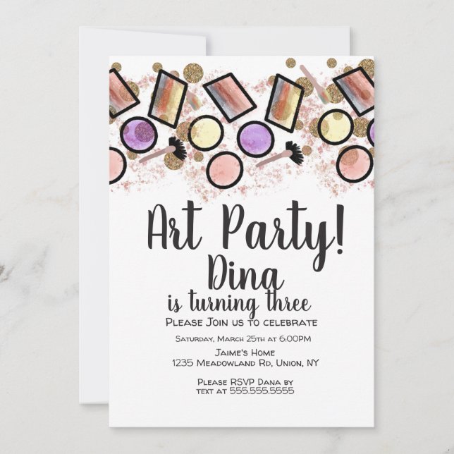 Glitter Art Birthday Party Brush Palette Invitation (Front)