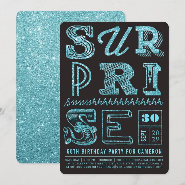 Glitter Art Deco Surprise Party Birthday Invite (Front/Back)