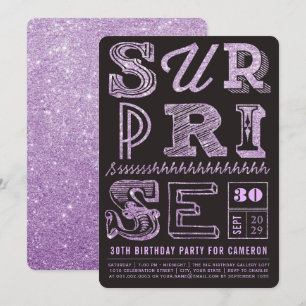 Glitter Art Deco Surprise Party Birthday Invite