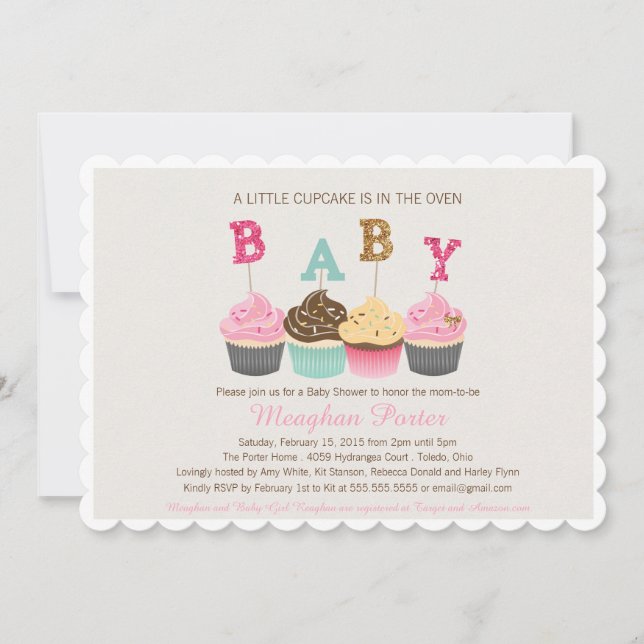 Glitter Baby Shower Invitation - Cupcake Shower (Front)