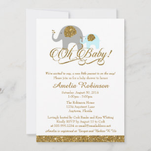 Glitter Baby Shower Invitation, Elephant Peanut Invitation
