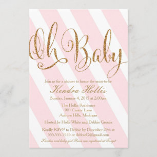 Glitter Baby Shower Invitation - Pink Stripe
