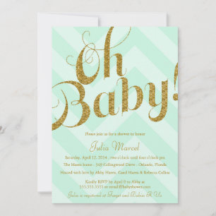 Glitter Baby Shower Invitation with Mint Chevron