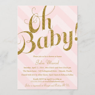 Glitter Baby Shower Invitation with Pink Chevron