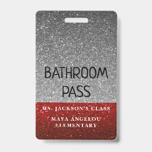 Glitter Back To School Colours Bathroom Hall Pass ID Badge