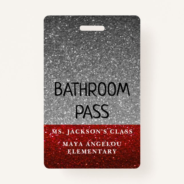 Glitter Back To School Colours Bathroom Hall Pass ID Badge (Back)