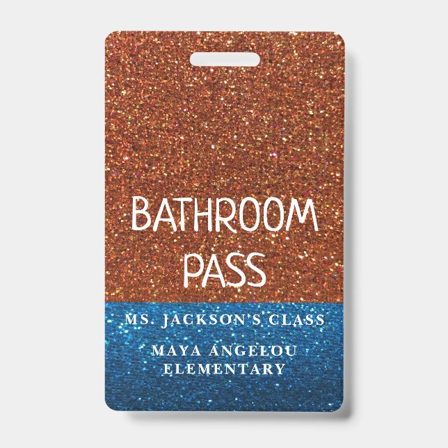 Glitter Back To School Colours Bathroom Hall Pass ID Badge (Front)