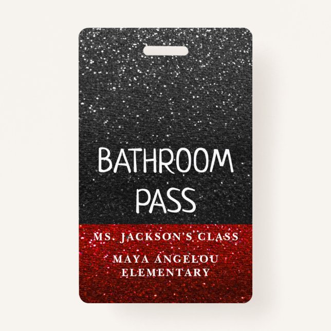 Glitter Back To School Colours Bathroom Hall Pass ID Badge (Back)